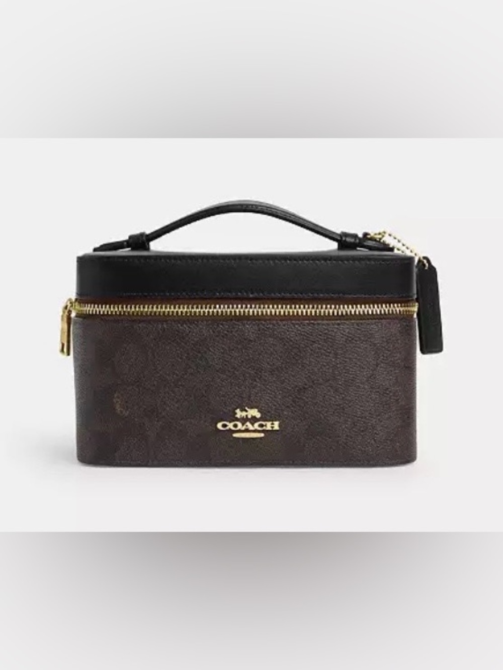 Coach Cosmetic Case In Brown Signature Canvas and Black Leather Trim - NWT